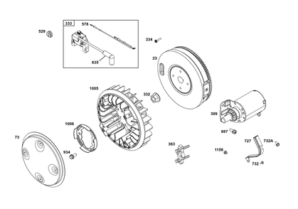Flywheel, Ignition, And Starter Group Diagram and Parts List for 356777-0153-B5 200000 - 399999 Briggs and Stratton Engine